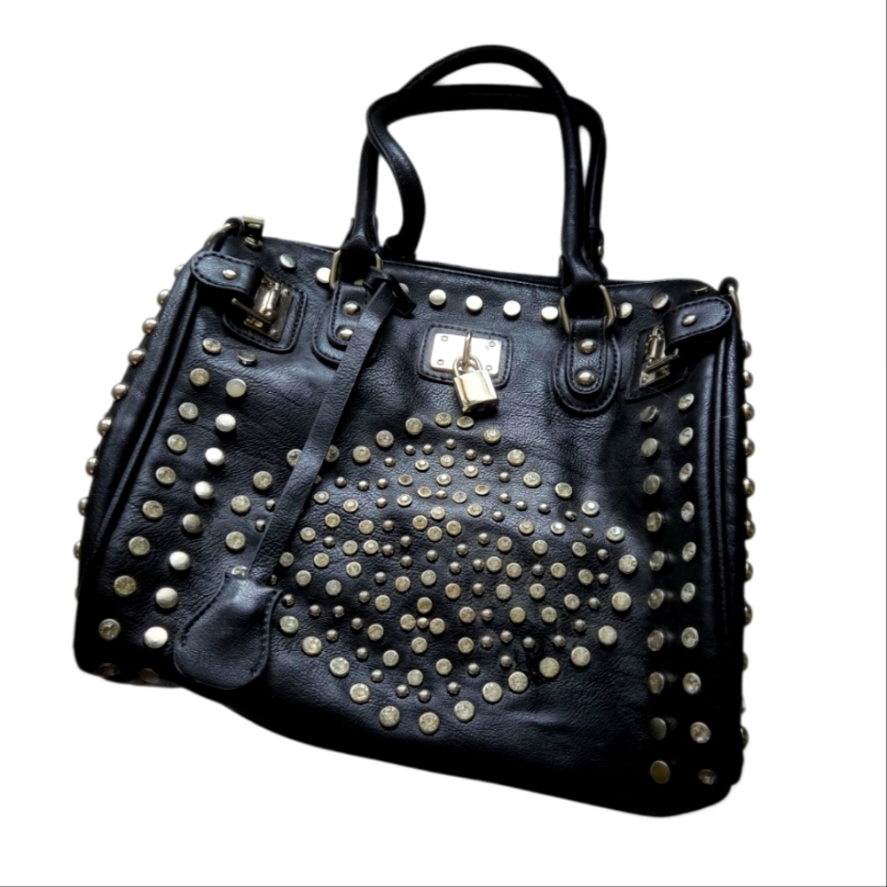 Large Black Leather? LANY by YOU Crystal and Silver stud doctor style bag.